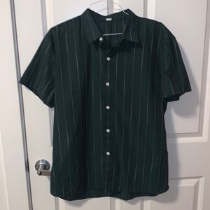 Dark Green Striped Casual Button Down Shirt